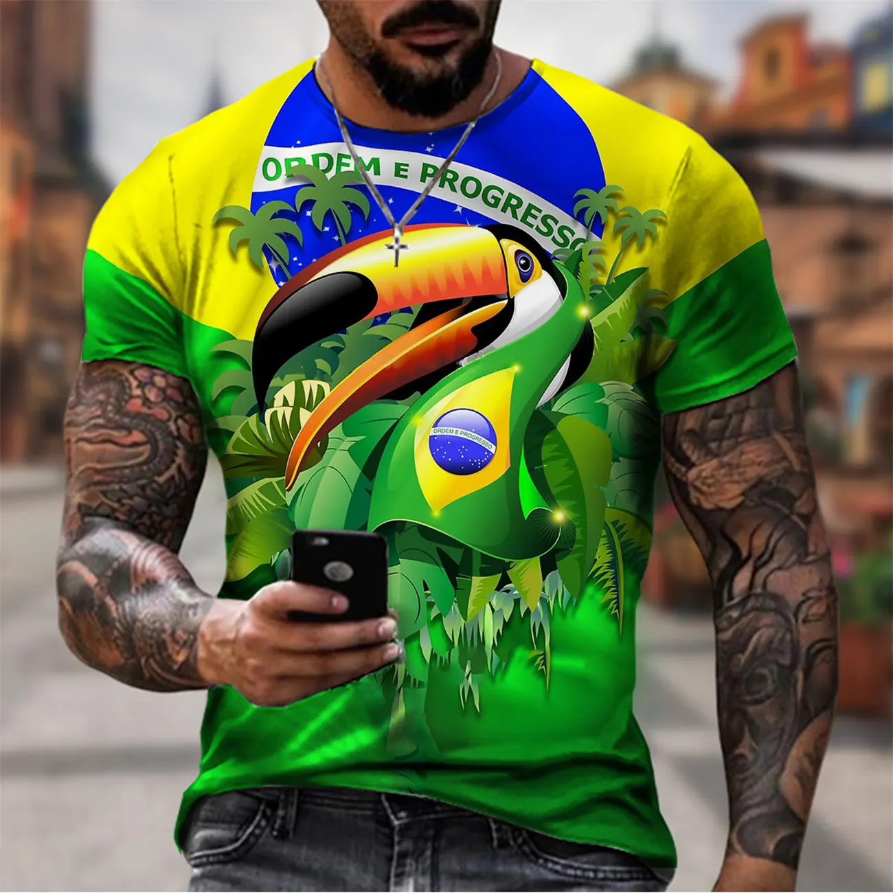 Man Fashion Brazil T Shirt Harajuku Men's Brasil Flag 3D Printing Casual Sports T-shirt Casual Short Sleeve Birl Tshirt