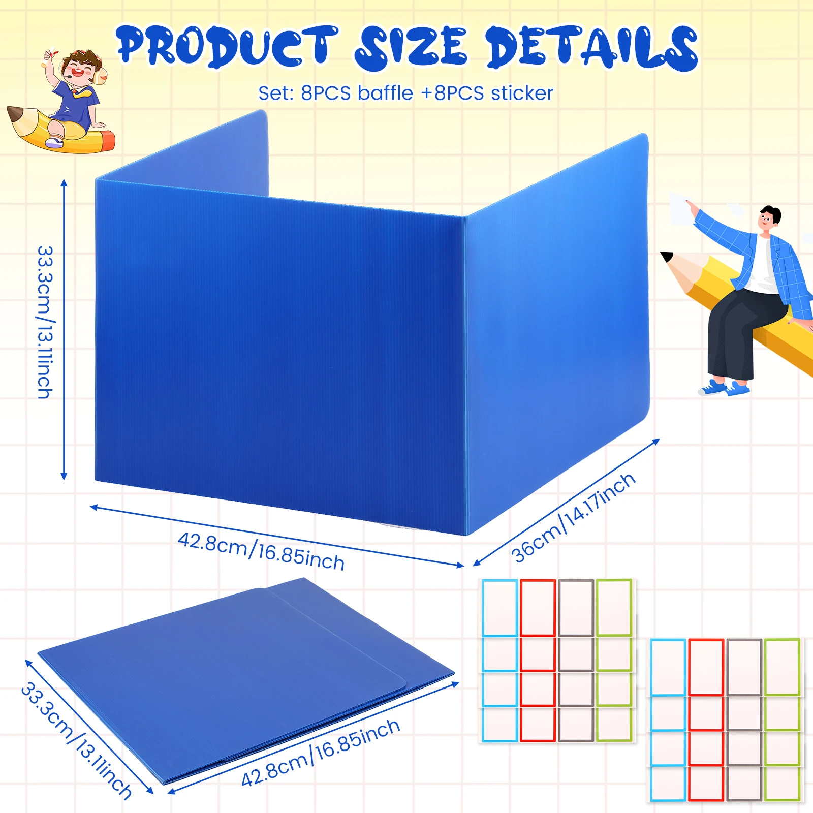 8-Pack Colorful Desk Privacy Dividers for Student Testing Foldable Table Privacy Panel, Classroom Shields with Stickers