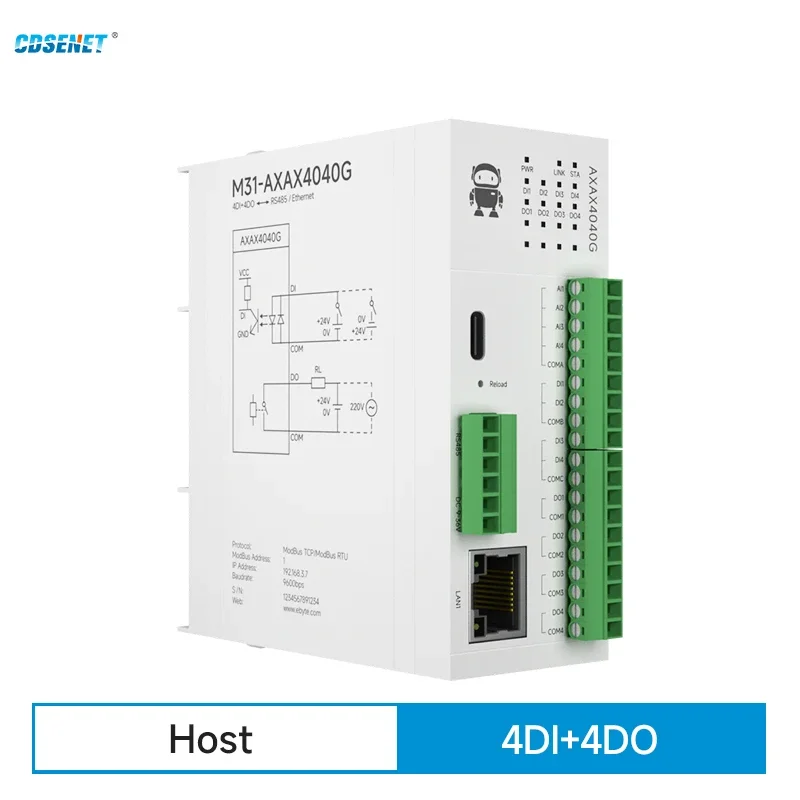 

4DI+4DO Remote IO Module RS485 Ethernet RJ45 CDSENET M31-AXAX4040G Analog Switch Acquisition Modbus TCP RTU Firmware Upgrade