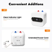 Chauffe-eau électrique 8L/2,11 gal, sortie supérieure, alimentation en eau chaude instantanée pour la maison, la cuisine et la salle de bain - 30-65 ° C/86-149 ° F, 220V 5