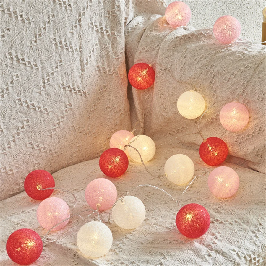 2024 New Year Decoration 20LED Cotton Ball String Lights Battery /USB Powered Christmas Garland Fairy Lights for Bedroom Wedding fairy lights wishing ball led string lights christmas street garland indoor bedroom home wedding new year christmas decoration