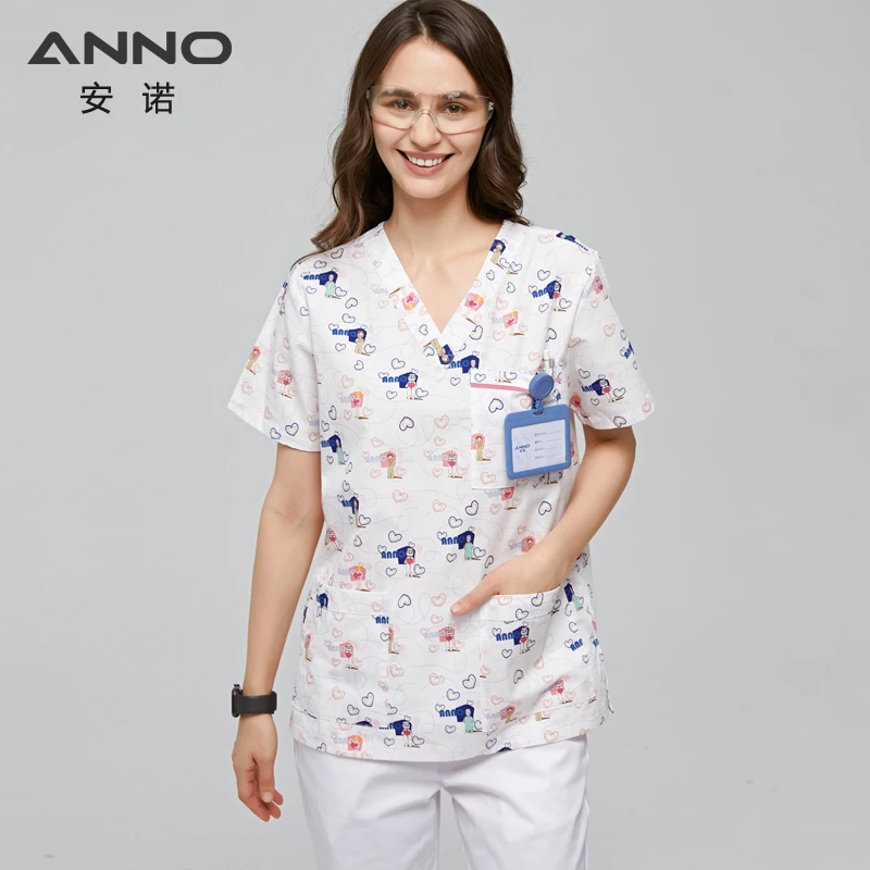 ANNO Hospital Medical Scrubs Set Nursing Uniform Uisex Dental Clinic Nurse Scrubs SPA Uniforms Short or Long Sleeves medical uniform