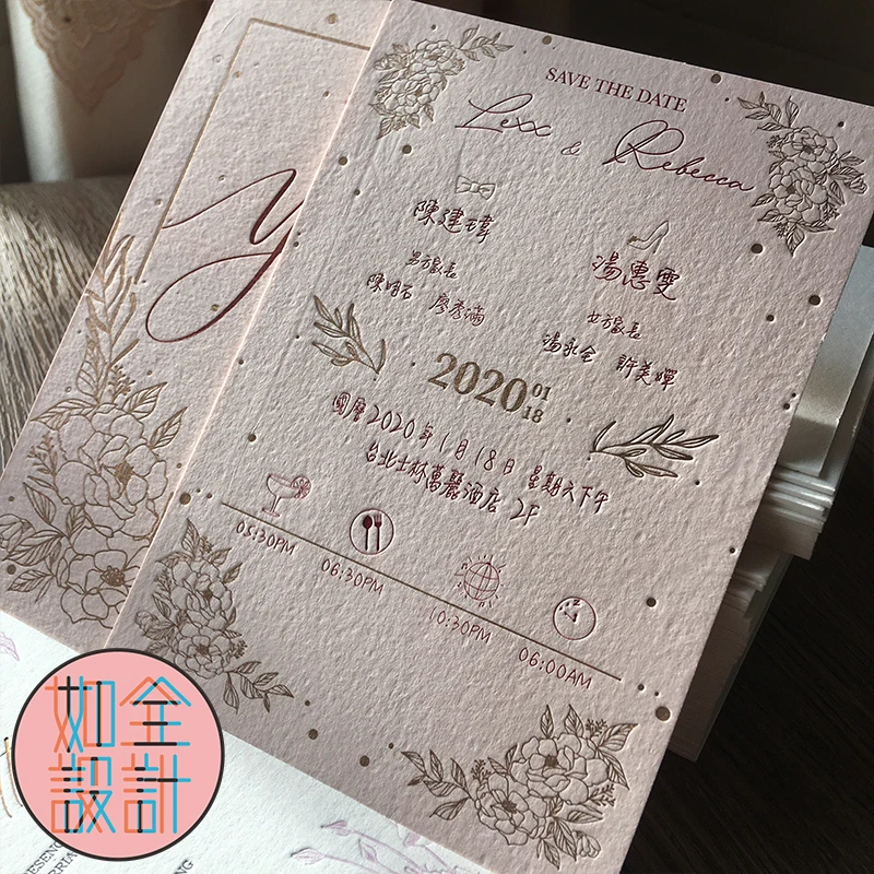 

Cotton Paper Letterpress/ Flower Deboss Printing High Grade Wedding Invitations Customized Design Thick