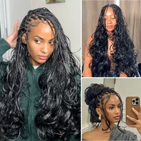 Smilegirl Cheveux Humains Ondulés Crochetés Miracle Knots pour Tresses Bohèmes, Extensions de Cheveux Humains Bruts 100% Naturels, Cheveux Humains au Crochet Effet Plume 7