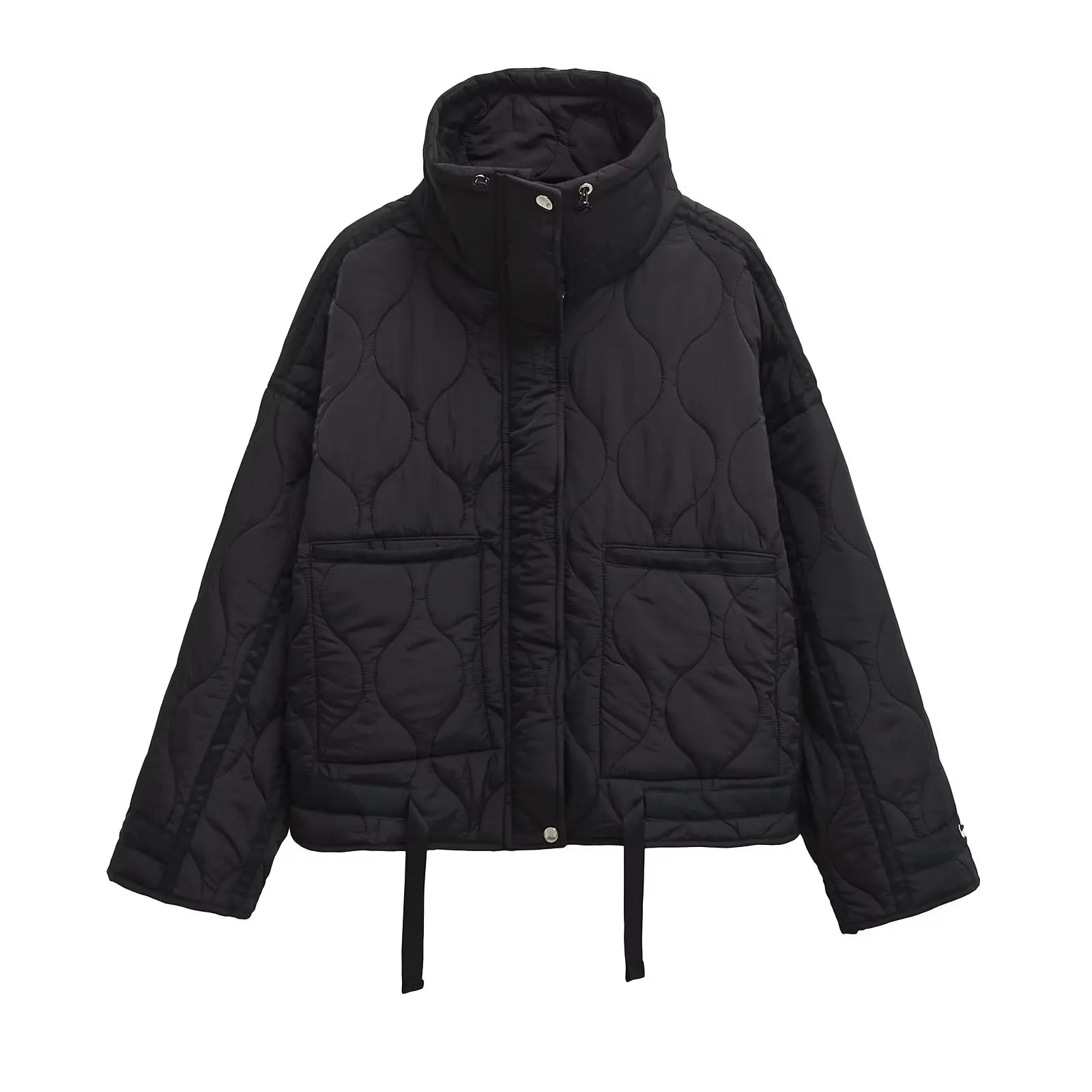 Womens Cotton Jacket - European American Style Winter Zipper Stand Collar Loose Fit