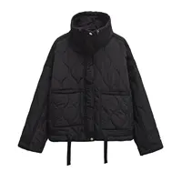 European and American style winter new style stand collar loose drawstring zipper cotton jacket for women - Image 6