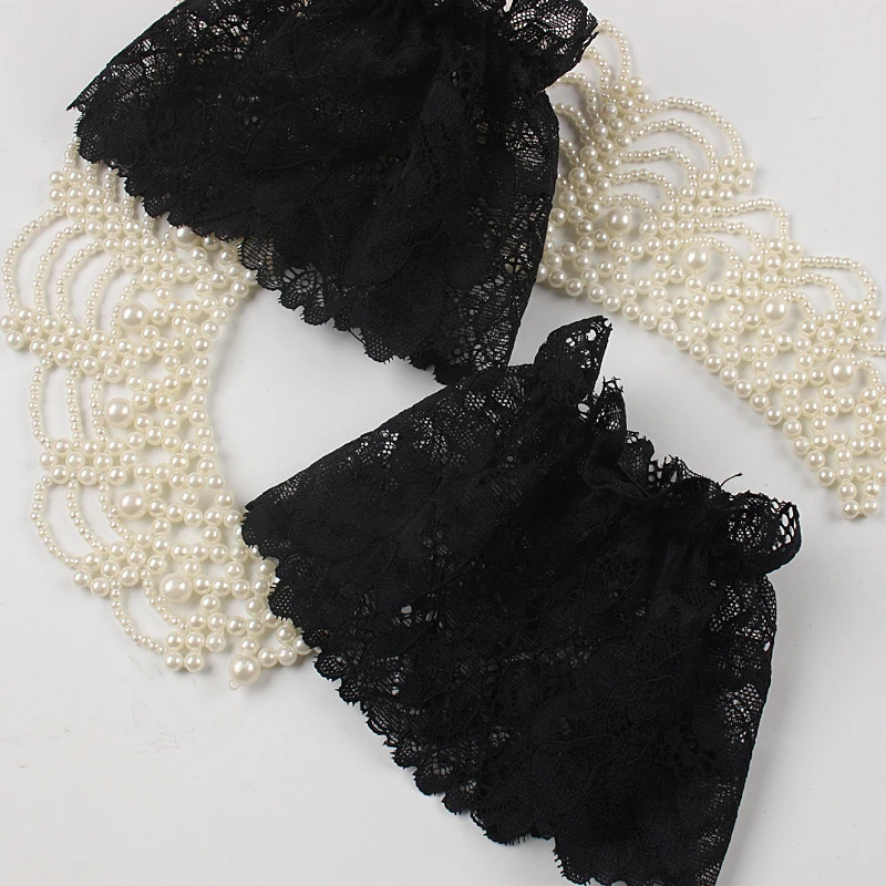 Women Short Arm Sleeves Lace Wrist Cuffs Bracelets Solid Black White Gloves Gothic Fingerless Gloves Bowknot Fashion Glove