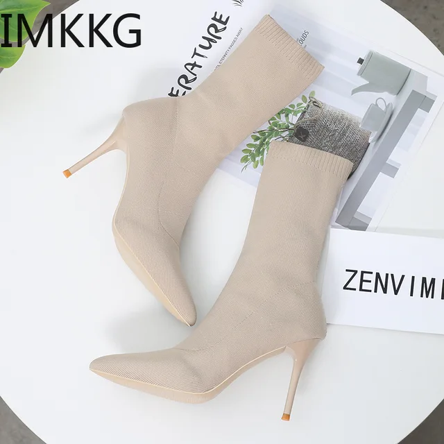Sexy Sock Boots Knitting Stretch Boots High Heels for Women Fashion Shoes 2021 Spring Autumn Ankle Boots Female Size 42 2