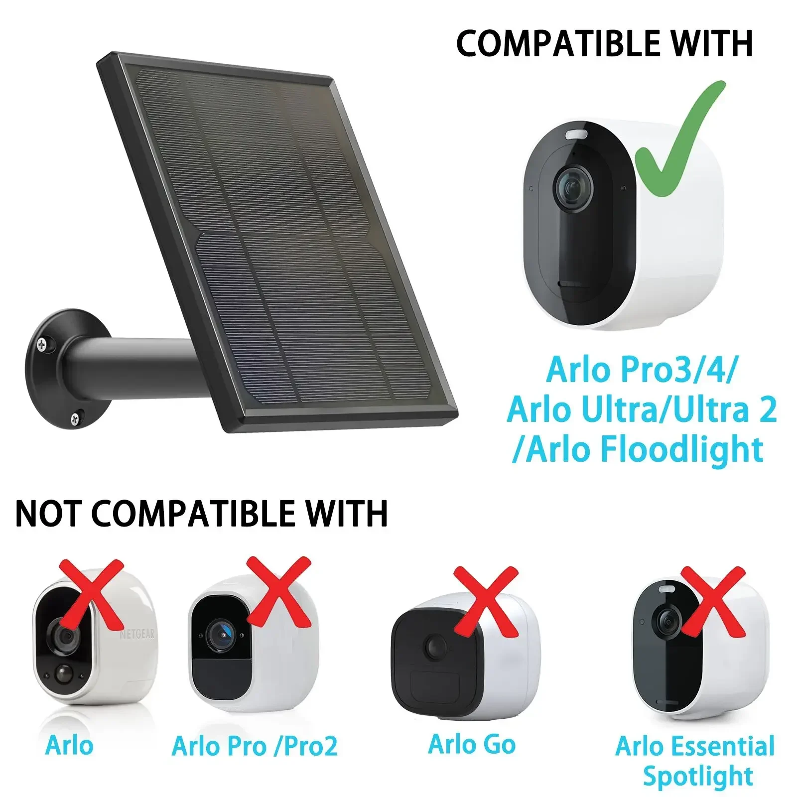 Panel Solar de carga para Arlo Ultra/ Ultra 2 /Arlo Pro 3/Pro 4t/GO 2/PRO 5S, 6W, 6V
