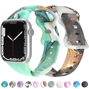 Ремешок силиконовый для Apple Watch Ultra Band, браслет с цветочным принтом для IWatch Series 8 7 SE 6 5 4 3, 49 мм 41 мм 40 мм 38 45 мм 44 мм 42 мм