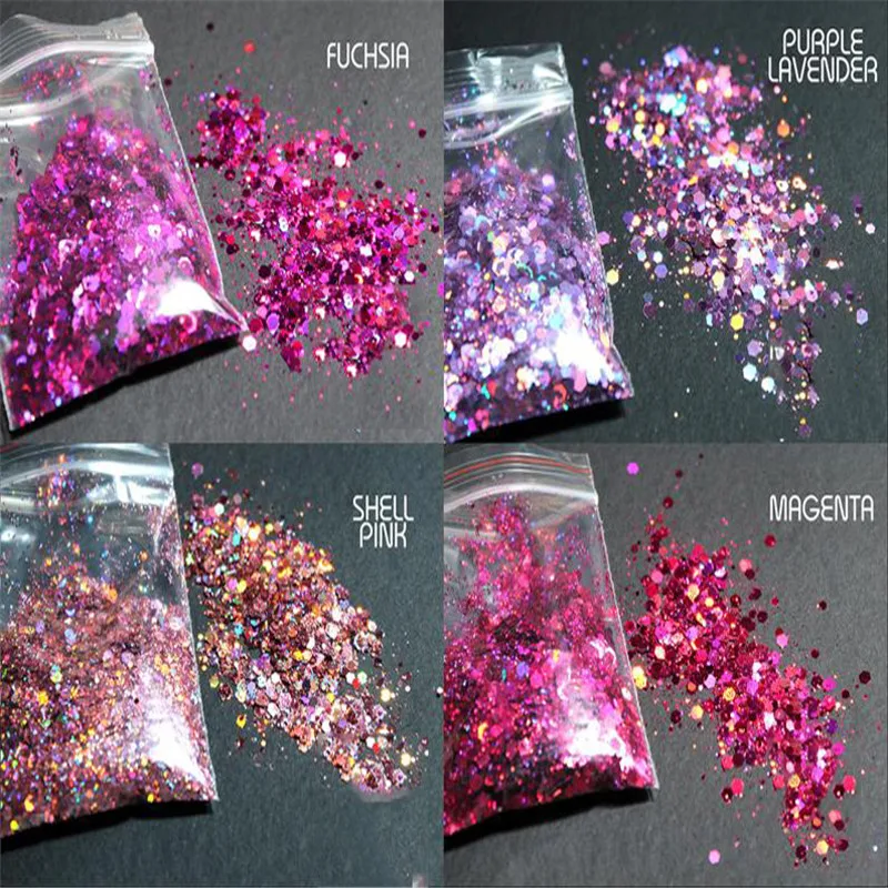 Chunky Colors Bulk Glitter 50grams 24 Colors POLYESTER HOLOGRAPHIC Chunky Holographic Glitter Nail Sequins Glitter Flakes Mix -#