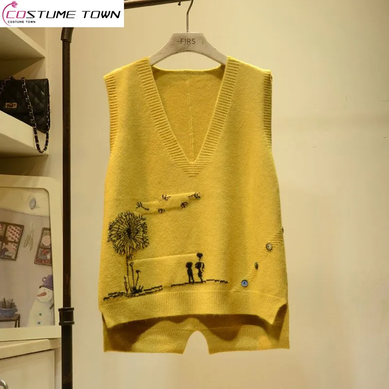 

V-neck Sweater Vest Women's Pullover Autumn and Winter New Korean Version Loose and Thickened Sleeveless Knitted Vest Trend