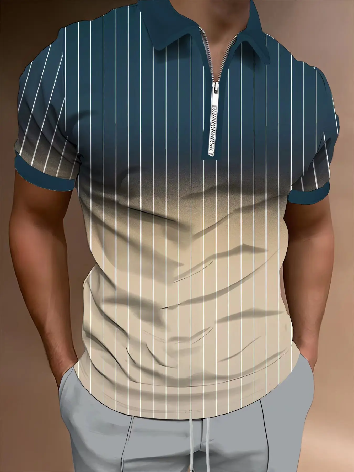 2024 Tiki New Men's 3D Printing Element Zipper POLO Shirt 3D Digital Printing Loose Short sleeved T-shirt Men's Shirt Trial Men'