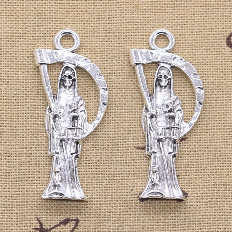 10 Stück Charms Totenengott Grim Reaper 47x18mm Tibetisch Silberfarben Anhänger Antik Schmuckherstellung DIY Handgemachtes Kunsthandwerk