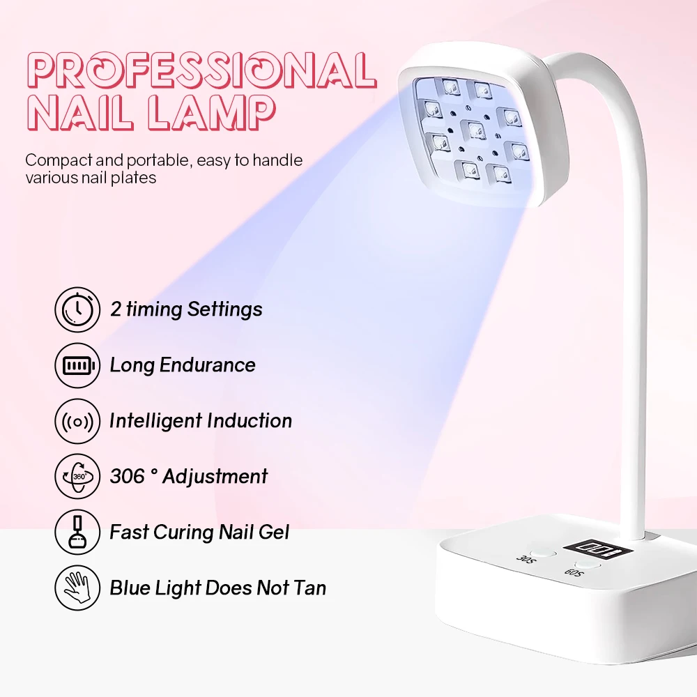 Mini UV LED Nail Lamp with Auto Sensor 27W Rechargeable Flash Cure Lamp 360° Adjustable Nail Dryer with 2 Timers For Home DIY 2