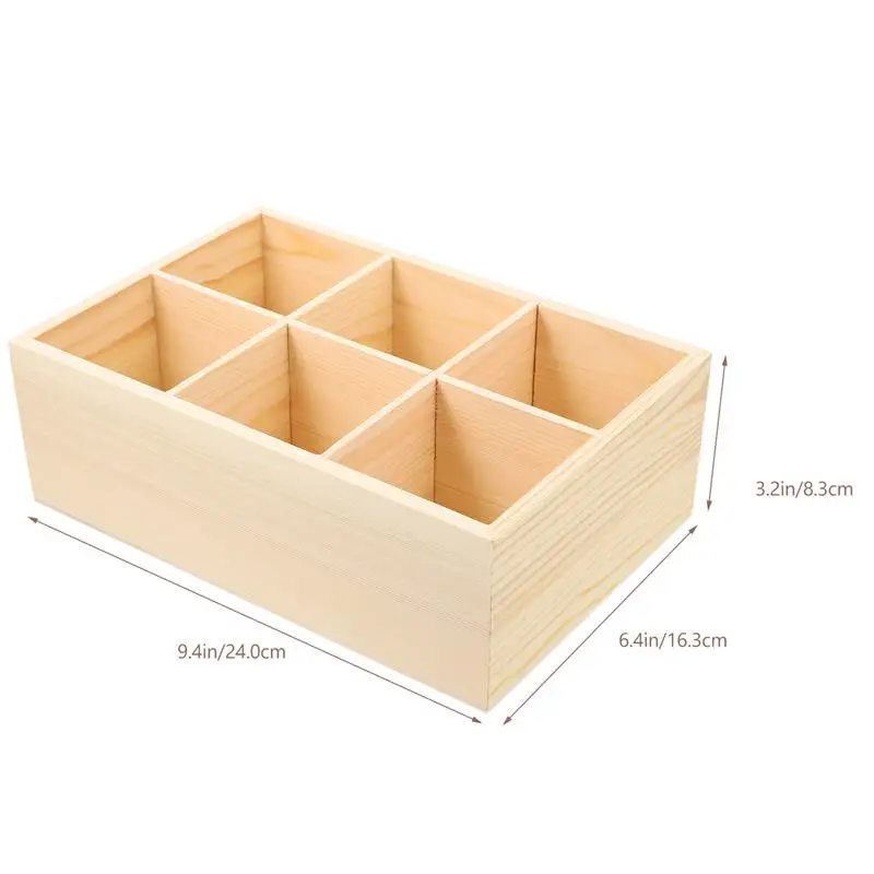 1PC Wooden Desk Pencil Storage Box 6-Grid Stationery Marker Pen Holder School Office Pen Stand Marker Pen Holder Pencil Display 2