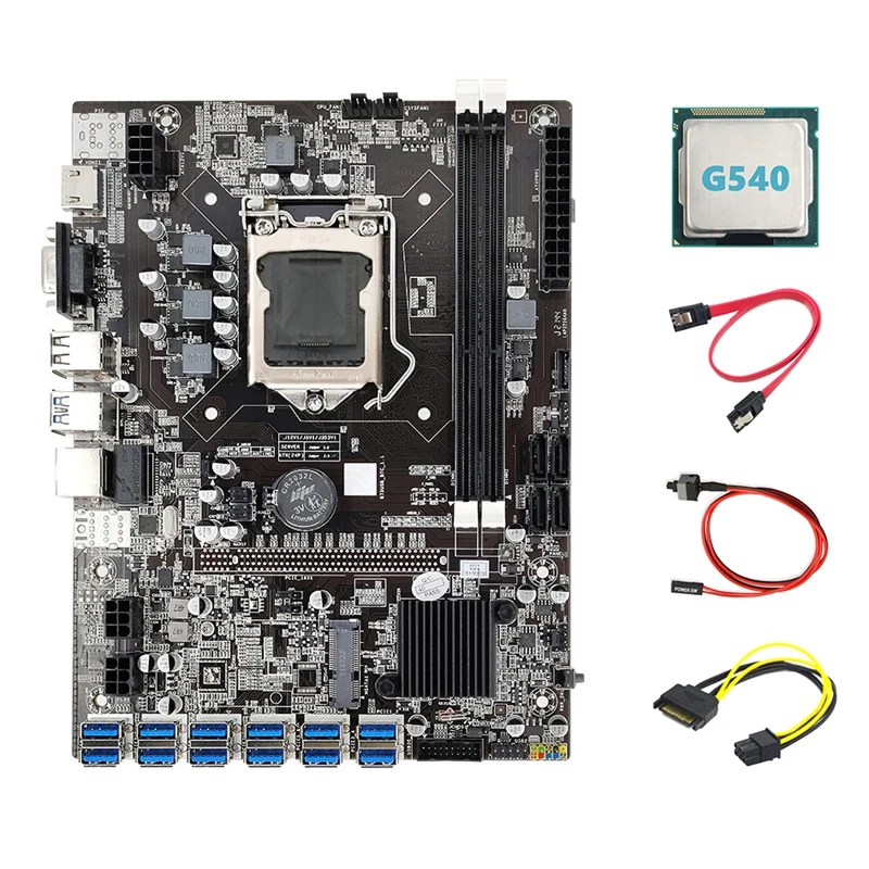 top motherboard for pc B75 ETH Miner Motherboard 12 PCIE To USB+G540 CPU+SATA 15Pin To 6Pin Cable+Switch Cable+SATA Cable LGA1155 Motherboard budget pc motherboard