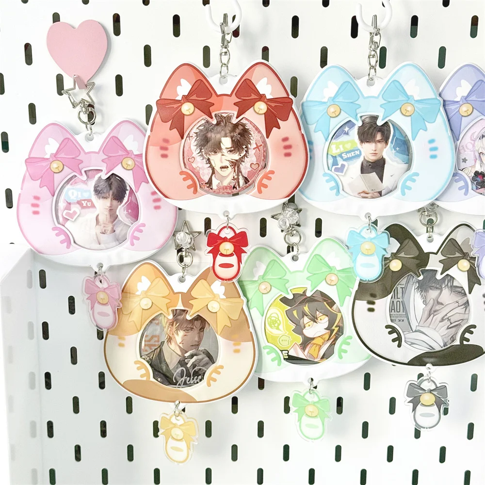 Cat Bow PVC Photocard Holder ID Card Badge Holder Photo Card Holders Transparent Display Protective Cover Backpack Pendant