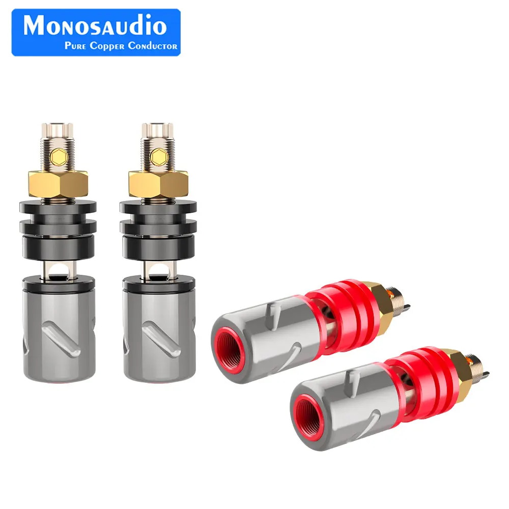 Monosaudio-BP451R 순수 구리 로듐 도금 스피커 터미널, 바인딩 포스트, Hifi 스피커 바인딩 포스트, 앰프 4 개