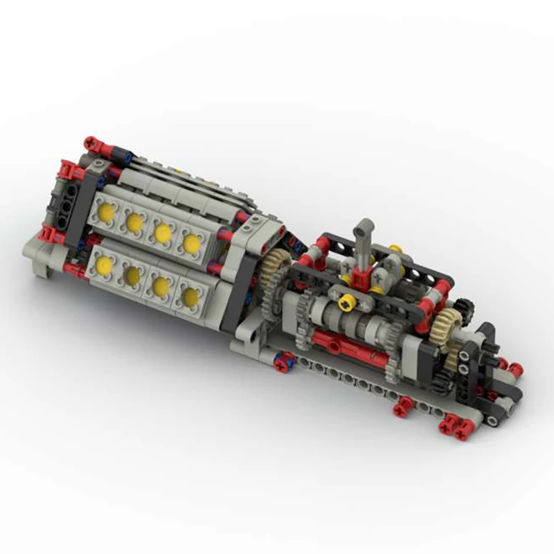 Moc Technology 6 Gear Motor Transmission Model V16 Engine Combination Assembled To Build the Electro-mechanical Group