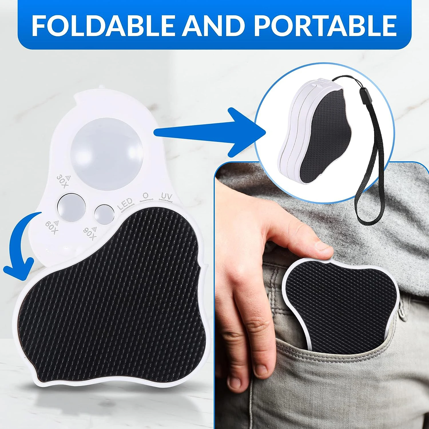 Jewelry Magnifier Illuminated Loupe 30X 60X 90X Fold Diamond With UV LED Lights