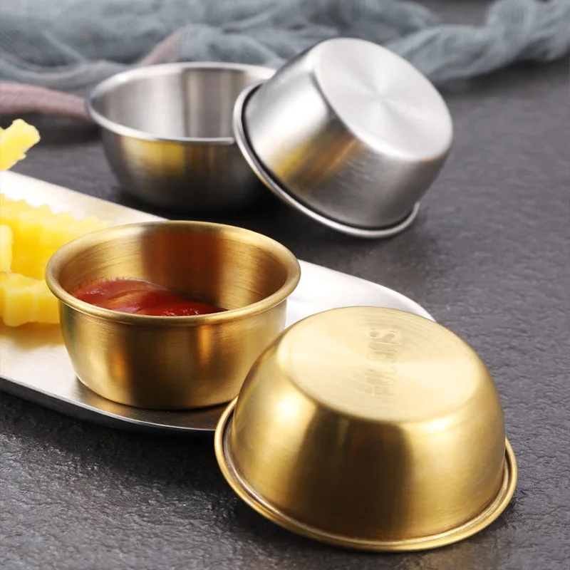 1Pc Korean Sauce Katori Tableware 304 Stainless Steel Golden Seasoning Plate Tomato Sauce Bowl - 7Cm