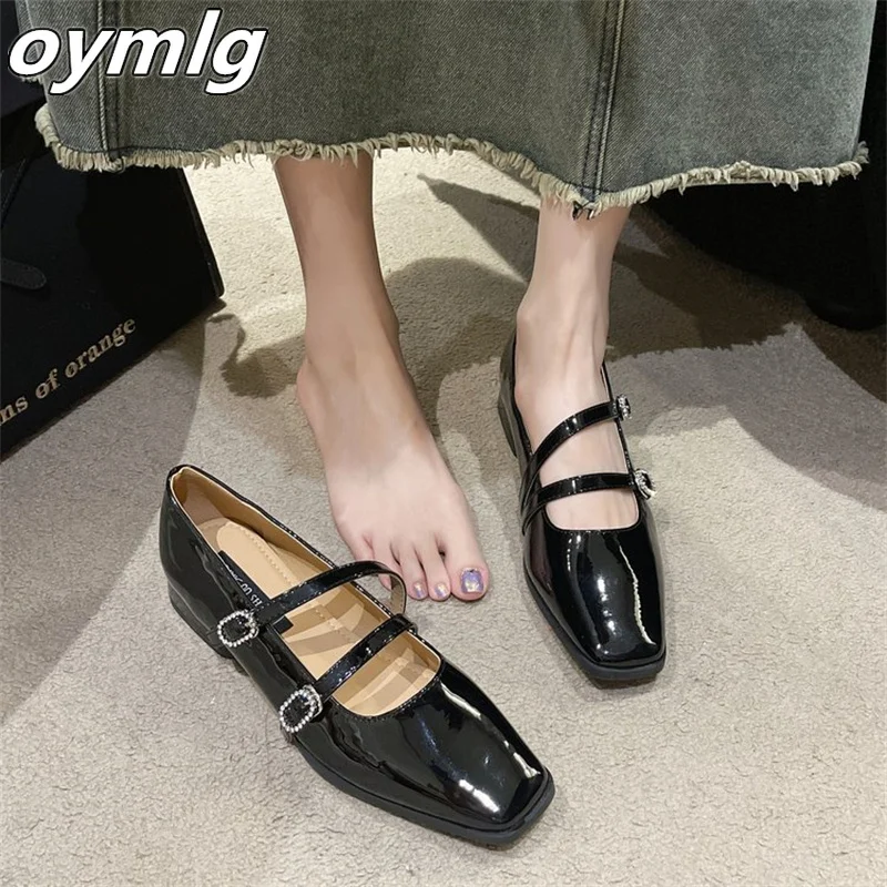 2023 niche design with flat bottomed square toe shoes, flat heeled women's single shoes