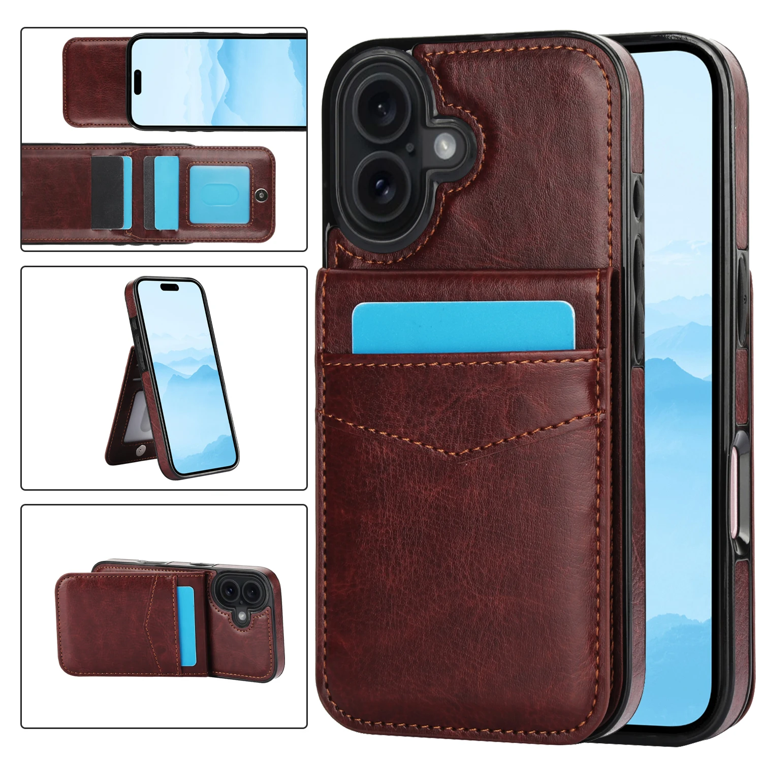 Elegant Leather Phone Case with Card Holder and Stand Feature - Protective Cover