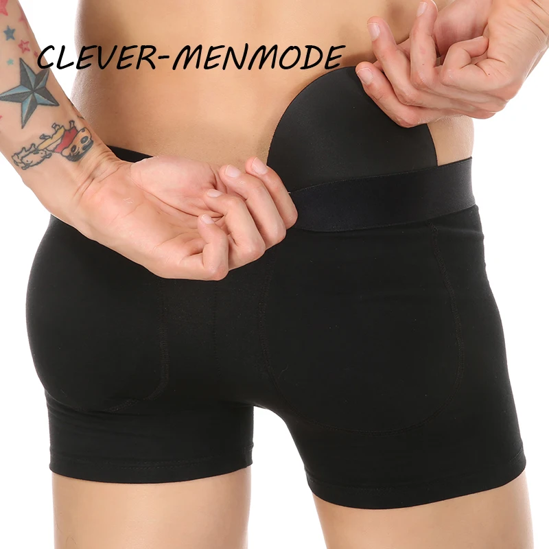 CLEVER-MENMODE Men Sexy Butt Lifter Enlarge Push Up Underpants Removable Pad Boxer Underwear Butt-Enhancing Trunk Shorts Panties