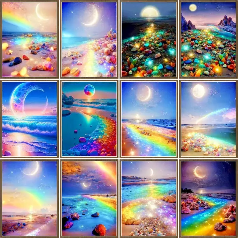 

CHENISTORY Pictures By Number Rainbow Beach Scenery Kits Home Decor Diy Painting By Numbers Drawing On Canvas Handpainted Gift