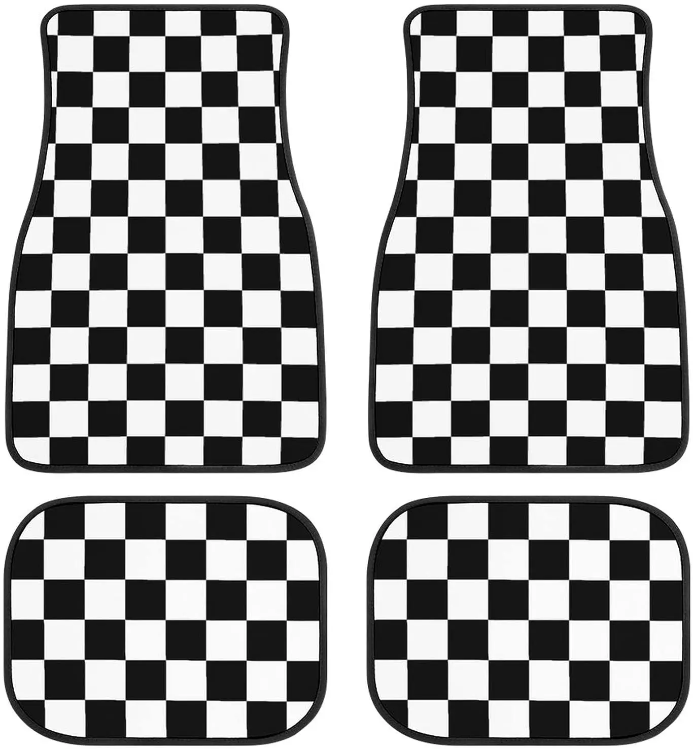 

Bagea-Ka Black White Race Checkered Flag Pattern Car Floor Mats 4-Piece Front & Rear Protection Set Carpet Universal All Weather