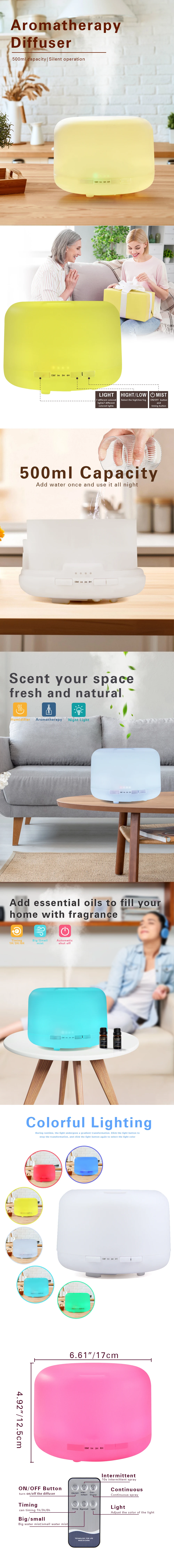 Description Picture 2 of itemEssential Oil Diffuser 500ml Aroma Diffuser Ultrasonic Air Humidifier With 7 Color LED Lights Diffuser Sprayer For Home Office