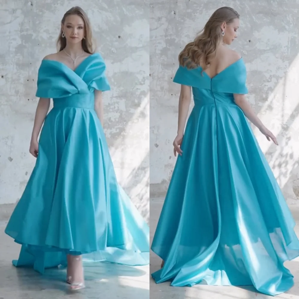 Jersey Pleat Homecoming A-line Off-the-shoulder Bespoke Occasion Gown Midi Dresses