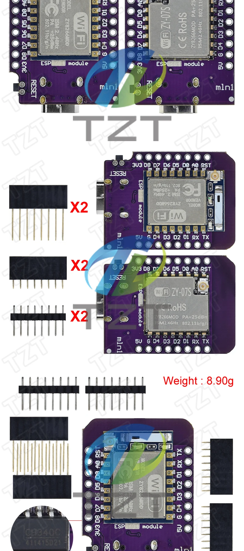 1/3PCS D1 Mini TYPE-C ESP8266 ESP-07/07S CH340G USB D1 Mini WIFI entwicklungsboard D1 Mini NodeMCU Lua IOT Board 3,3 V mit PINS – Detail 5