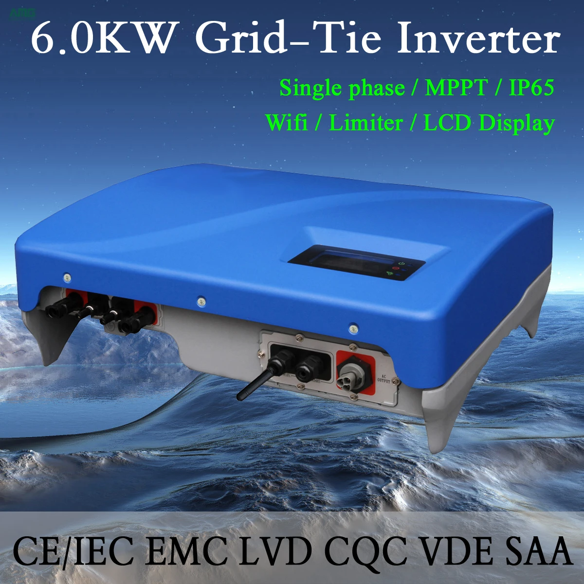 

Grid Tie Solar Power Inverter 6KW(6000W) Dual Input Mppt Waterproof IP65 WIFI LCD Display Anti-Reverse Limiter Europe Cheap