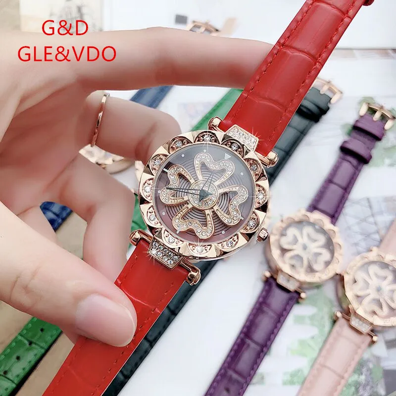 

G&D 2022 New Women's Fashion Lucky Watch Diamond inlaid Women's Watch Quartz Watch Leather Band