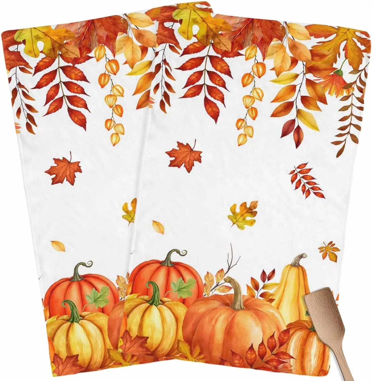 מגבות מטבח סתיו ירוקות עלה אוקליפטוס כתום דלעת מגבת צלחת תודה ספיגה מגבות יד לחדר האמבטיה