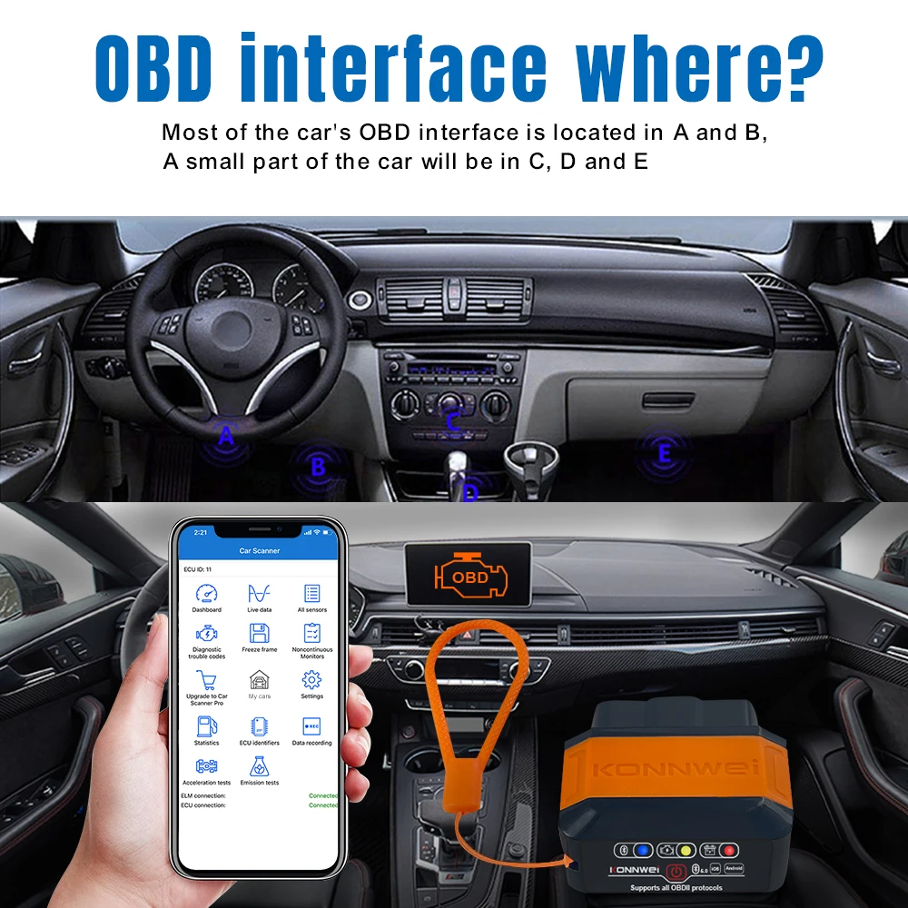 KONNWEI KW906 ELM327 V1.5 Bluetooth 5.0 for IOS Android V1 5 OBD2 Scanner Auto Car Diagnostic Tools Code Reader pk Vgate iCar2 4