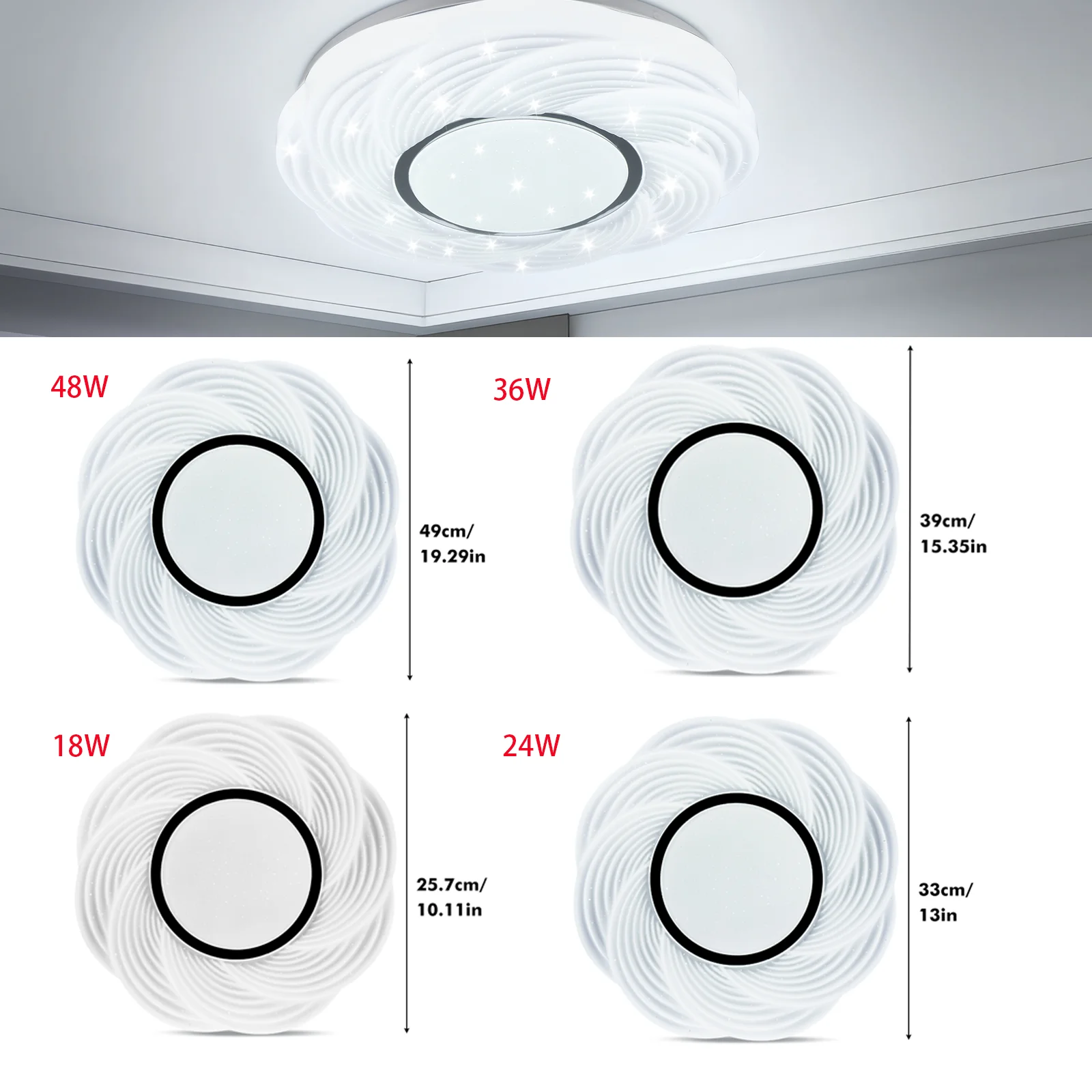 LED Ceiling Light 18W-48W 6500K Cool White Starry Sky Flush Mount Lamp for Bedroom Living Room Kitchen Hallway 220-240V