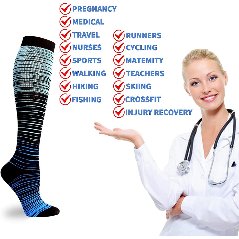 1Pair Cycling Gradual Compression Stockings Flying Pregnancy Swelling Sport  Calf Socks Men Women Hiking Running Socks 20-30 MmHg