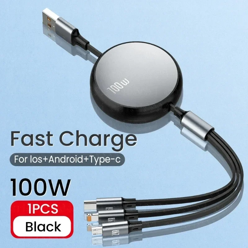 100W Fast USB Charger Cable 3 in 1 Retractable