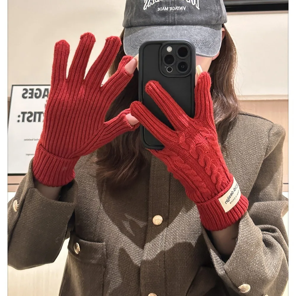 

Однотонные вязаные перчатки, новые перчатки из полиэстера с разрезом на пальцах, зимние варежки