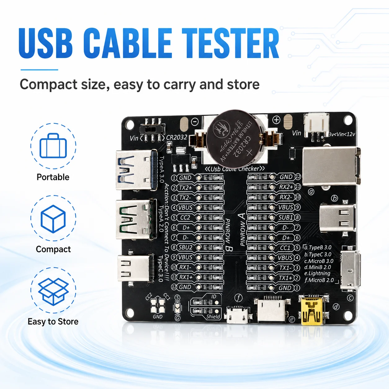 Universal USB Cable Tester and Detection Board for Short Circuit and Connectivity Testing