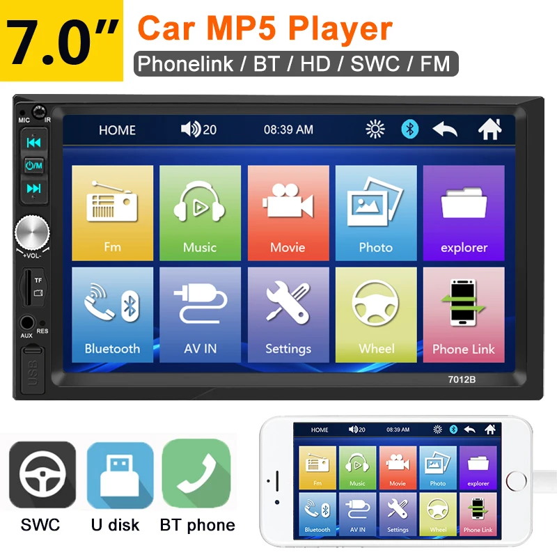 Ahoudy 7inch 2 Din Car Radio 7012B Autoradio Multimedia Player Touch