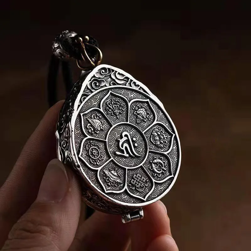 Chinese Style Nine Palace Bagua Card Gawu Box Pendant Necklace Amulet Necklace Good Lucky Sakyamuni Buddhism Jewelry