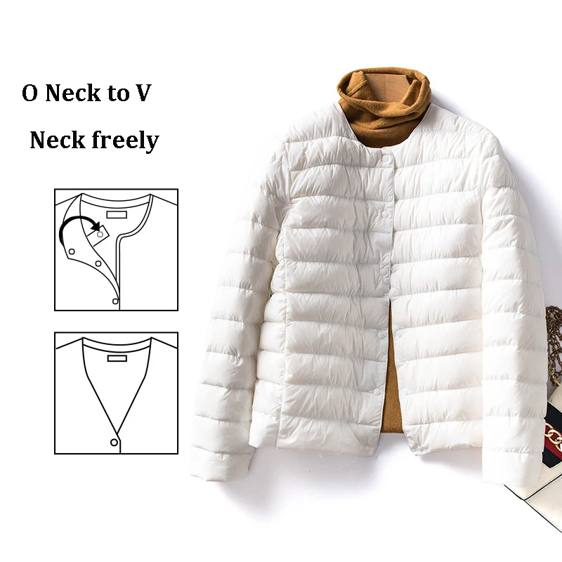 

Womens Winter Coat 2022 Solid Lightweight Down Jacket Women Button Short Round Neck V-neck Casual White Puffer Jacket