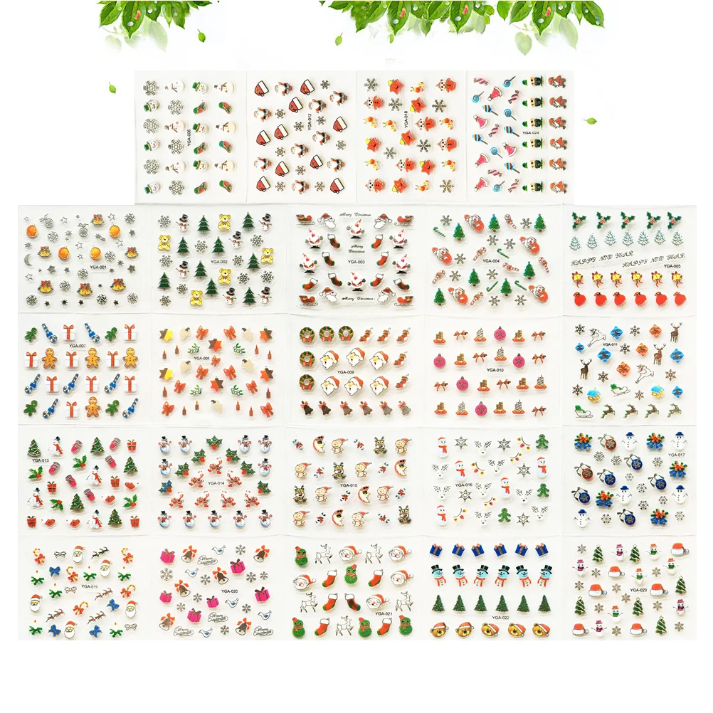 

24 Sheets Christmas Nail Stickers 3D Nail Decals Santa Snowman Xmas Tree Nail Decor for Christmas DIY Nails