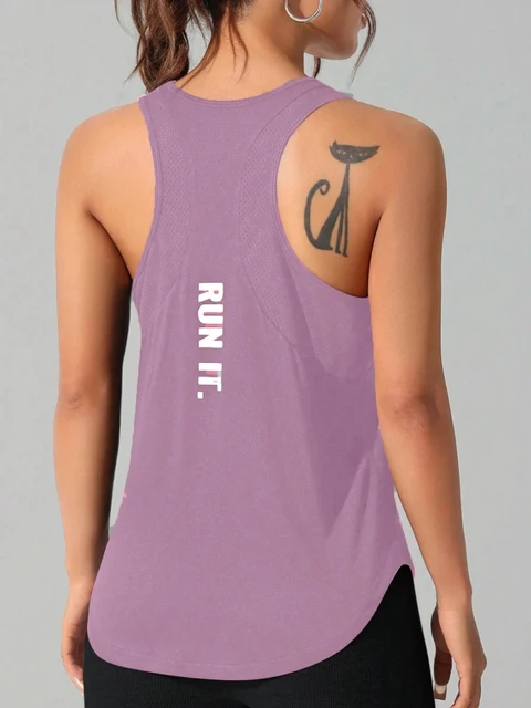 Women's running vest, special letter style, loose long top vest, a good choice for yoga running 2