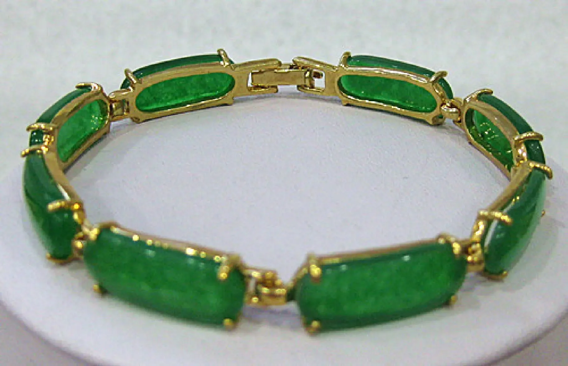 

2 choices wholeseal green jade beads 18kgp/silver plated link bangle bracelet 7.5 inch AAA