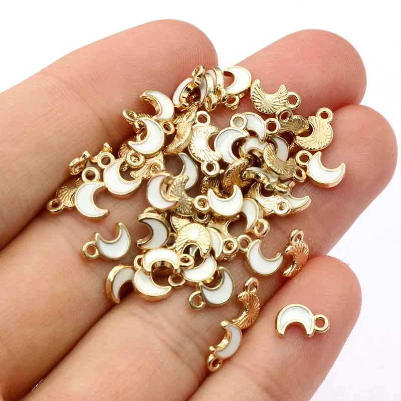 100PC 8x5mm 작은 합금 달 매력 펜던트 멀티 컬러 DIY 팔찌 목걸이 쥬얼리 제작 액세서리